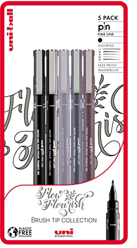uni-ball Flow and Flourish, uni-PIN Fineliner Zeichenstifte, 5 Stück, Schwarz von Uni-Ball