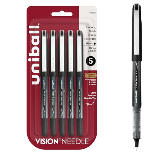 Uni-Ball 1734927 Vision Needle Tintenroller, Mikrospitze 0,5 mm, 5 Stück, Schwarz von Uni-Ball