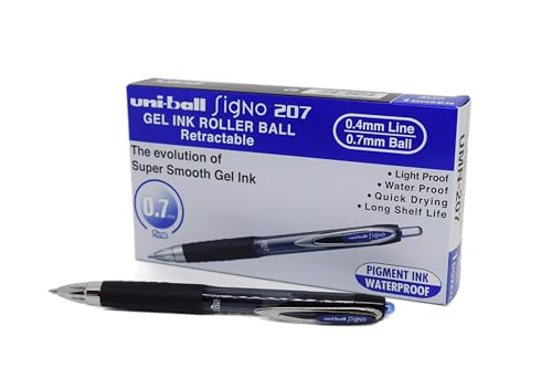 Uni-ball SigNo 207 Tintenroller versenkbare Mine 0,7 mm F-Spitze 0,4 mm Strichbreite 12 Stück blau von Uni Mitsubishi Pencil Company