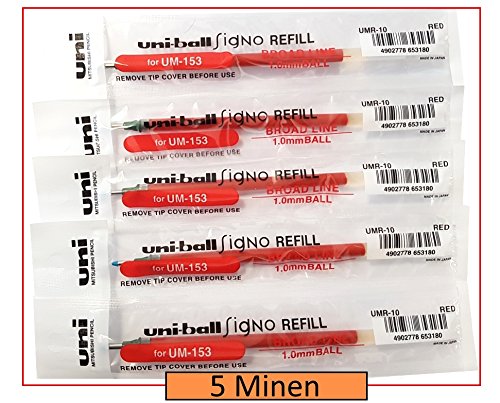 5x uni-ball Refillminen UMR-10 für Gelschreiber Gel Impact / Broad UM 153S UM153S- UM 153C, Rot von Uni Mitsubishi