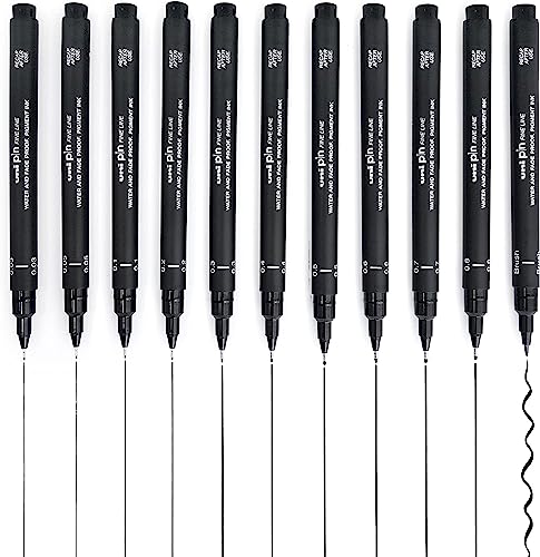 Fineliner Zeichenstifte von Uni Pin, komplettes Set mit 11 Härtegraden, schwarze Tinte von Uni Pin