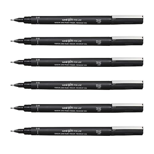 Uni-Ball Pin Zeichenstift, ultrafeine Linienmarker, 0,6 mm, schwarze Tinte, 12 Stück von Uni Pin