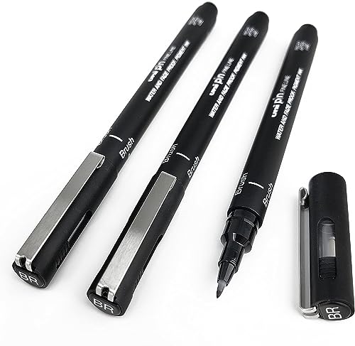 Uni Pin Fineliner Zeichenstift, Schwarz, Pinselspitze, 6 Stück von Uni Pin