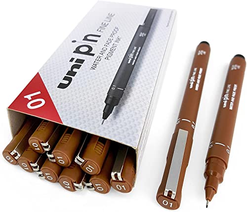 Uni Pin Fineliner Zeichenstift, Sepia Ton, 0,1 mm, 12 Stück von Uni Pin