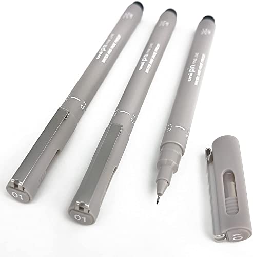 Uni Pin Fineliner Zeichenstift, Hellgrau, 0,1 mm, 3 Stück von Uni Pin