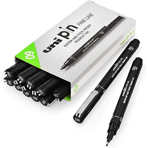 Uni Pin Fineliner Zeichenstift, schwarze Tinte, 0,9 mm Spitze, 12 Stück von Uni Pin