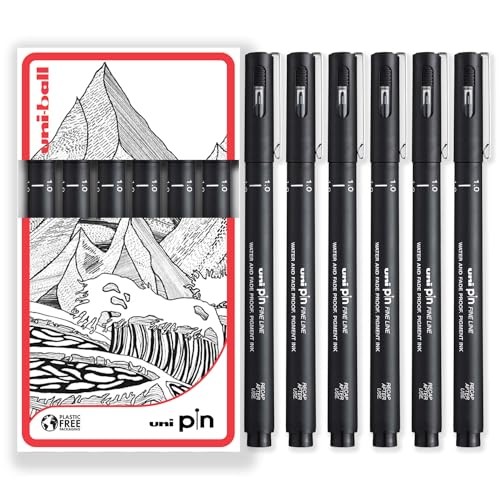 Uni Pin Fineliner Zeichenstift, schwarze Tinte, 1,0 mm Spitze, 6 Stück von Uni Pin