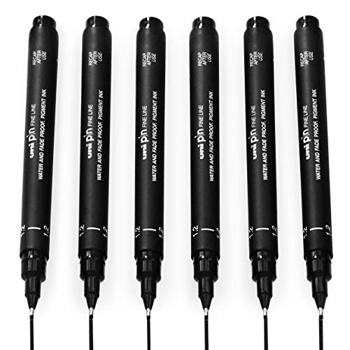 Uni Pin Fineliner Zeichenstift, schwarze Tinte, 1,2 mm Spitze, 6 Stück von Uni Pin