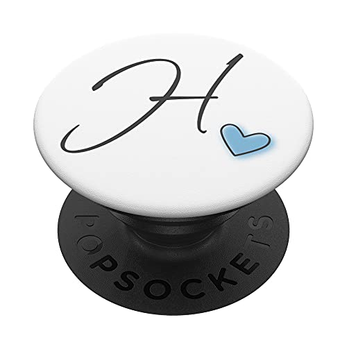 Anfangsbuchstabe H Buchstabe H Herz Hellblau Kalligrafie PopSockets mit austauschbarem PopGrip von UniKateNames Buchstaben Pastellherz Design