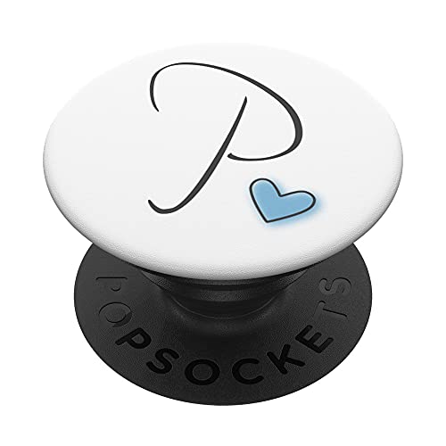 Anfangsbuchstabe P Buchstabe P Herz Hellblau Kalligrafie PopSockets mit austauschbarem PopGrip von UniKateNames Buchstaben Pastellherz Design