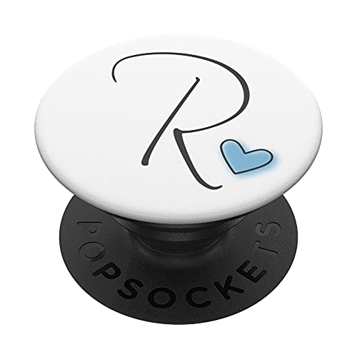 Anfangsbuchstabe R Buchstabe R Herz Hellblau Kalligrafie PopSockets mit austauschbarem PopGrip von UniKateNames Buchstaben Pastellherz Design