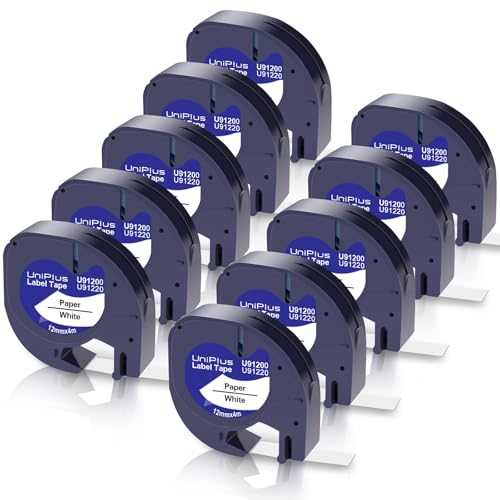 UniPlus 10 x Kompatibel für 91220 Etikettenband Ersatz für 91220 91200 S0721520 12 mm x 4 m Schwarz auf Weiß Papier Klebeband für LT-100H LT100H LT-100T XR QX50 Etikettendrucker von UniPlus