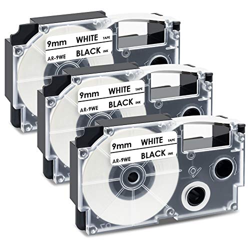 UniPlus 3x Kompatibel für Casio XR-9WE XR-9WE1 Schriftband Kassette Arbeiten für Casio KL-60 KL-100 KL-120 KL-200 KL-300 KL-750 KL-780 KL-820 KL-2000 KL-7200 KL-8100 CW-L300, Schwarz auf Weiß 9mm x 8m von UniPlus