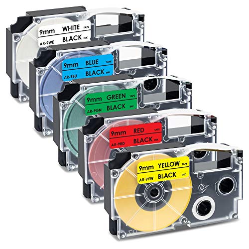 UniPlus 5 Pack Kompatibler 9mm Etikettenband Ersatz für Casio XR-9WE XR-9RD XR-9BU XR-9YW XR-9GN für Casio KL-60 KL-120 KL-HD1 KL-G2 KL-100 KL-130 KL-200 KL-300 CW-L300 KL-820 9mm x 8m UniPlus 5 Pack Kompatibler 9mm Etikettenband Ersatz für Casio XR-9WE XR-9RD XR-9BU XR-9YW XR-9GN für Casio KL-60 KL-120 KL-HD1 KL-G2 KL-100 KL-130 KL-200 KL-300 CW-L300 KL-820 9mm x 8m von UniPlus