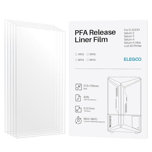 5 PCS PFA Release Liner Film 2.0 Compatible with ELEGOO Saturn 4, Saturn 4 Ultra/4 Ultra 16K, Saturn 3, Saturn 2 and Saturn 8K Resin 3D Printer 273 * 176 mm 5 PCS PFA Release Liner Film 2.0 Compatible with ELEGOO Saturn 4, Saturn 4 Ultra/4 Ultra 16K, Saturn 3, Saturn 2 and Saturn 8K Resin 3D Printer 273 * 176 mm von UniTak3D