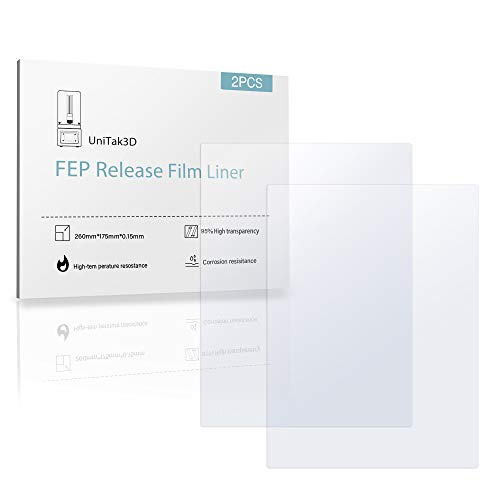 UniTak3D FEP Film MONO X,260*180mm FEP Folie Compatible with Anycubic Photon Mono X 4K,6K,Photon M3 Plus,für Saturn,für NOVA3D Whale 2,für Crealit3D LD-006 8,9inch UV DLP LCD-Harz-3D-Drucker-2 Stück von UniTak3D