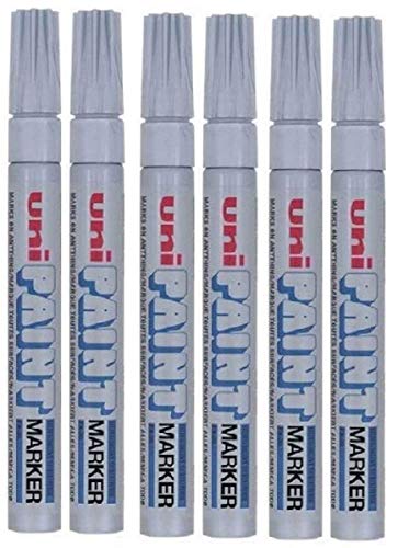 Farbiger Uni Größe M (2.2 - 2.8 millimeter) PX-20 Silber Öl Paint Marker Metall Glas Wood Plastic Schreibspitze Feder Bullet mm Metall Outdoor aus Stein (6 Stück) von Uniball