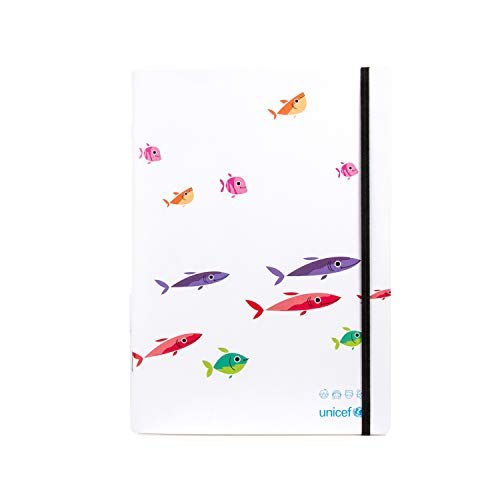Unicef FB18031485 Notizbuch, quadratisch, flexibler Deckel, 16 x 22 cm, Solidaritär, bedruckt mit Fischen von Unicef