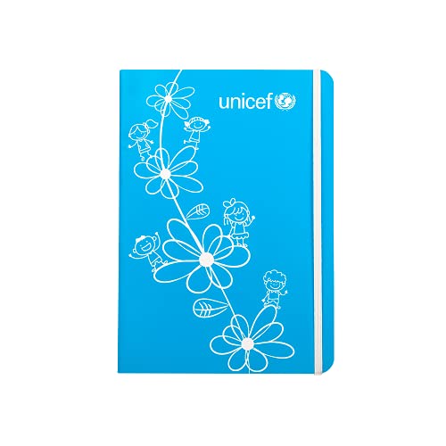 Unicef - Notizbuch mit flexiblem Einband, innen glatt, 16 x 22 cm, blaue Blumen von Unicef