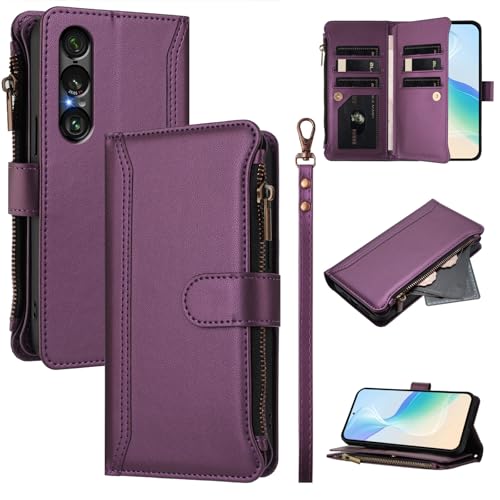 Schutzhülle für Sony Xperia 1 VII 2025 mit Reißverschluss, 9 Kartenfächer mit Handschlaufe, stoßfest, Premium-Leder, Flip-Brieftasche, Handtasche, Reißverschluss, Handygeldbörse, Ständer Schutzhülle für Sony Xperia 1 VII 2025 mit Reißverschluss, 9 Kartenfächer mit Handschlaufe, stoßfest, Premium-Leder, Flip-Brieftasche, Handtasche, Reißverschluss, Handygeldbörse, Ständer von Unichthy