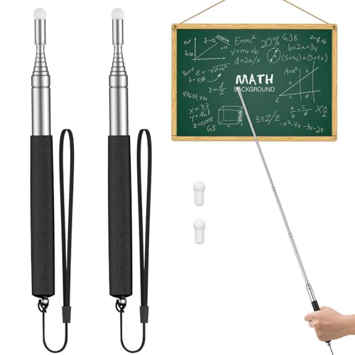 Uniclife 2er-Pack ausziehbare Zeigestöcke für Lehrer Teleskop Zeigestock für Whiteboards mit Lanyards & Ersatz Filzköpfen Ausziehbarer Präsentationsstab für Lehrer Trainer & Moderatoren bis 100 cm von Uniclife