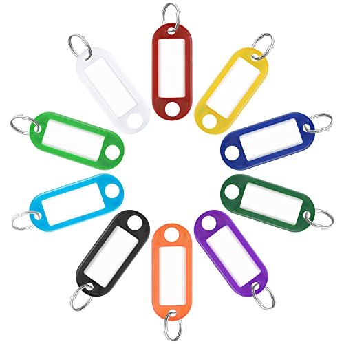 Uniclife 5 cm robuste Kunststoff-Schlüsselanhänger in 10 verschiedenen Farben Artikelkennzeichnungsmarker mit leeren Papieretiketten Schutzfolien aus Kunststoff und Spaltringe, 40 Stück von Uniclife