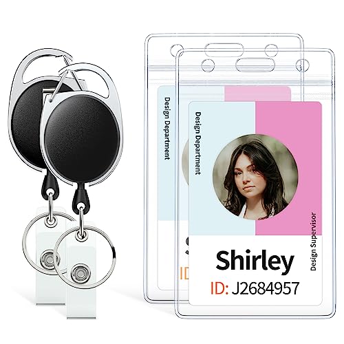Uniclife Ausweishalter Vertikale Clear Plastic Case mit Retractable Badge Reel Karabiner Clip Soft Waterproof Card Protector für IDs Kreditkarten Proximity Cards Führerscheine und Pässe, 2 Pack von Uniclife