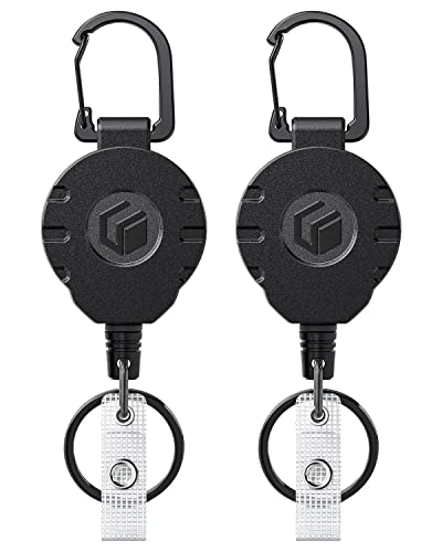 Uniclife Einziehbarer Schlüsselanhänger für Ausweishalter Heavy Duty Badge Reel bis zu 226 g starkes ABS-Gehäuse mit Edelstahl Federspule 80 cm Stahldrahtseil Karabinerclip und Schlüsselring, 2 Stück von Uniclife
