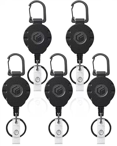Uniclife Einziehbarer Schlüsselanhänger für Ausweishalter Heavy Duty Badge Reel bis zu 226 g starkes ABS-Gehäuse mit Edelstahl Federspule 80 cm Stahldrahtseil Karabinerclip und Schlüsselring, 5 Stück von Uniclife