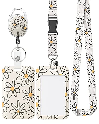 Uniclife Floral Sliding Ausweishülle Blume Kunststoff Case mit einziehbarem Badge Reel Karabiner-Clip und abnehmbarem Lanyard Strap Hard Vertical Card Protector von Uniclife