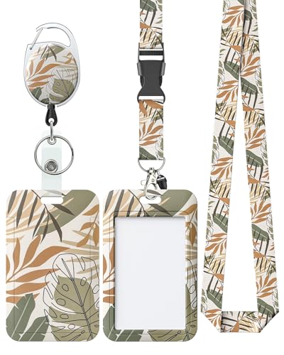 Uniclife Geblümt Schiebe-Ausweishalter Monstera Leaves Plastic Case mit einziehbarem Badge Reel Karabiner Clip & abnehmbarem Lanyard Strap Fashionable Vertical Card Protector für Frauen Lehrer von Uniclife