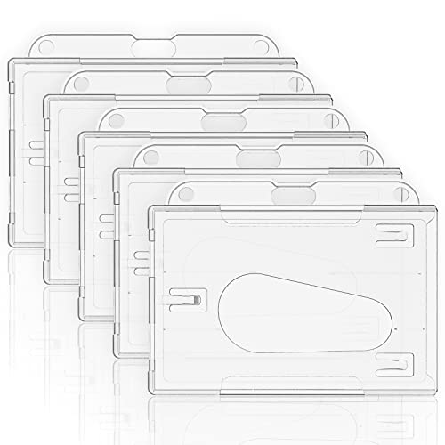 Uniclife Horizontaler 2-Karten-Ausweishalter mit Daumenschlitz Harte transparente PC-Schutzhülle für Büro-Schulausweise Kreditkarten Führerscheine und Pässe, 5er-Pack von Uniclife