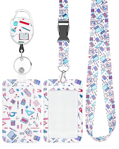 Uniclife Modische Schiebe Ausweishalter Stationery Pattern Plastic Case einziehbaren Badge Reel Karabiner Clip & abnehmbare Lanyard Strap Vertical Card Protector Frauen Krakenschwester Lehrer Student von Uniclife