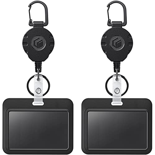 Uniclife Sliding Ausweishülle Horizontale Hartplastikhülle mit einziehbarem Schlüsselanhänger Badge Reel für bis zu 226 g Card Protector für ID-Kreditkarte Key Card Führerschein und Pass, 2 Pack von Uniclife