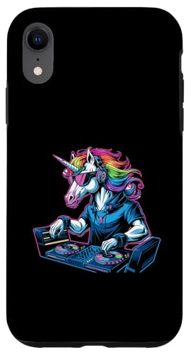 Unicorn DJ mit Kopfhörern Mixing Beats Hülle für iPhone XR von Unicorn DJ Mixing Music Vibes Rainbow