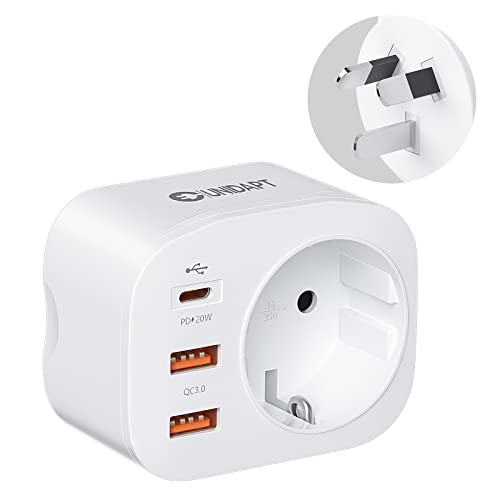 Unidapt 20W Australien Reiseadapter, 4 in 1 PD & QC 3.0 Schnellladestecker-Adapter, mit 2 USB-Anschlüssen und 1 USB-C-Anschluss, für Australien, Argentinien, China, CE-Zertifizierung-Typ I von Unidapt