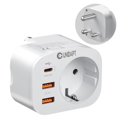 Unidapt Deutschland nach Südafrika Adapter, Reiseadapter Typ M mit 3 USB und 1 USB C 20W PD, Steckdosenadapter für Südafrika Namibia, Lesotho, Mosambik von Unidapt