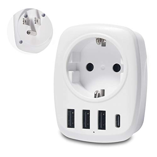 Unidapt Usa Adapter - Reiseadapter Steckdose EU nach US Amerika Reisestecker Steckdosenadapter mit 3 USB Ports+1 Typ-C Port für Amerika Kanada Mexiko Stromadapter Schuko Adapter Weiß von Unidapt