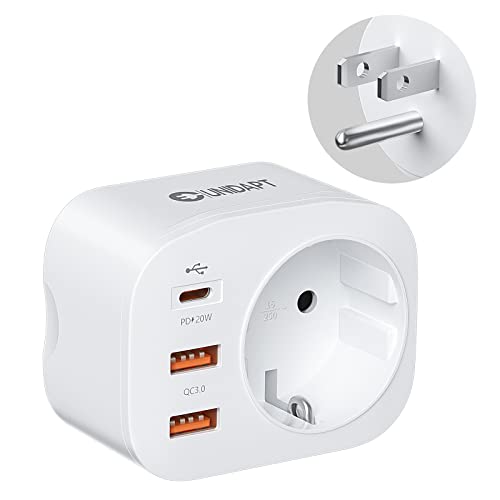 Unidapt auf die USA Reiseadapter, 4 in 1 Steckdosenadapter mit 3 USB, 1 Typ C PD 20W, Usa Adapter Steckdose, Typ B, Reisestecker Stromadapter für die Kanada, Mexiko, Thailand, USA Schnellladegerät von Unidapt