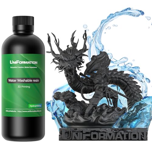 UNIFORMATION Wasserabwaschbares Harz Leicht zu reinigen Schnell UV-hrtendes 3D-Druckerharz Photopolymer Geringe Viskositt Schnelles 3D-Harz für SLA/LCD/DLP-Druck Schwarz 1KG von Uniformation