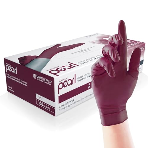 UNIGLOVES Burgundy Pearl Nitril-Untersuchungshandschuhe - vielseitig einsetzbar, puderfreie und latexfreie Einweghandschuhe - Box mit 100 Handschuhen, Burgunderrot, Klein (GP0122) von UNIGLOVES