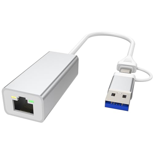 2 in 1 USB C auf Ethernet Adapter 1000M, USB auf RJ45 Gigabit Ethernet LAN Netzwerkadapter, Netzwerk Adapter auf USB-C mit Windows XP, MAC OS, Linux, Telefon, Tablet, Laptop von Unillous