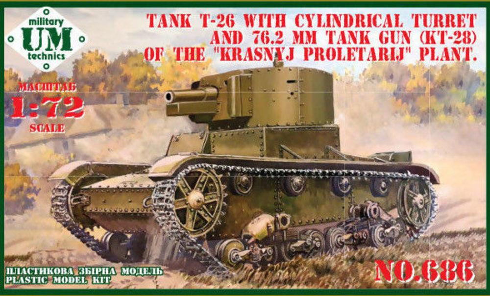 T-26 tank cylindrical turret and 76.2mm gun KT-28, plastic tracks von Unimodels