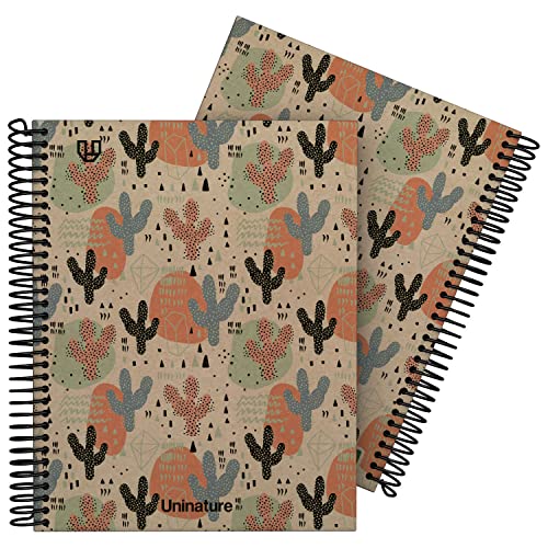 Unipapel | 100% recyceltes A5-Notizbuch | 80 Blatt kariert 4x4 | 90 g | Kaktus | FSC recycelt 100% | Hardcover | Uninature Design von Unipapel