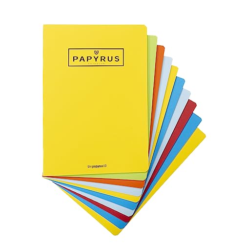 Unipapel 98430799 Notizbücher mit Heftklammern, A5+, 48 Blatt, liniert, 3,5 mm, 90 g, Prägedruckdeckel, Unipapyrus 13, zufällige Farbauswahl von Unipapel
