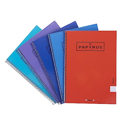 Unipapel 98443093 Notizbücher mit Spiralbindung und Hardcover, kariert, 5 x 5 mm, Papyrus 04 - UniCLASIC, 80 Blatt, 90 Gramm, zufällige Farbauswahl von Unipapel
