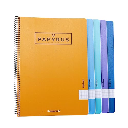 Unipapel 98452099 Notizbücher, Polypropylen, viertelformat, 80 Blatt, kariert, 4 x 4 mm, zufällige Farbauswahl, Papyrus 08-Uniclasic, 5 Stück von Unipapel