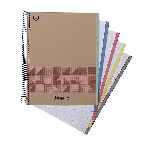 Unipapel Recyceltes Schulheft A4 | 100 Blatt 5 x 5 90 g | kariert | 5 seitliche Bänder | Rosa | Uninature Concept | FSC Recycled 100% von Unipapel