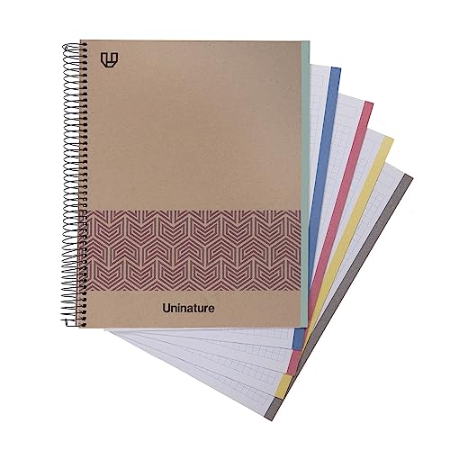 Unipapel Schulheft A4 | 100 Blatt 5 x 5 90 g | kariert | 5 farbige Seitenbänder | Rosa | Uninature Concept | FSC Recycled 100% von Unipapel