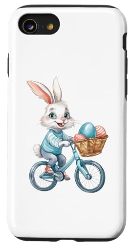 Hülle für iPhone SE (2020) / 7 / 8 Osterhase Hase Reiten Fahrrad Frohe Ostern Eierkorb von Unique Easter Bunnies